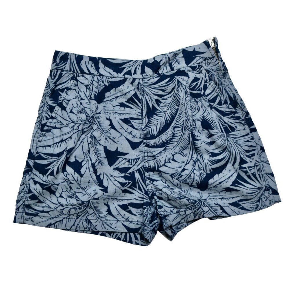 Topshop Women's Blue Tropical Pattern Shorts, size W25